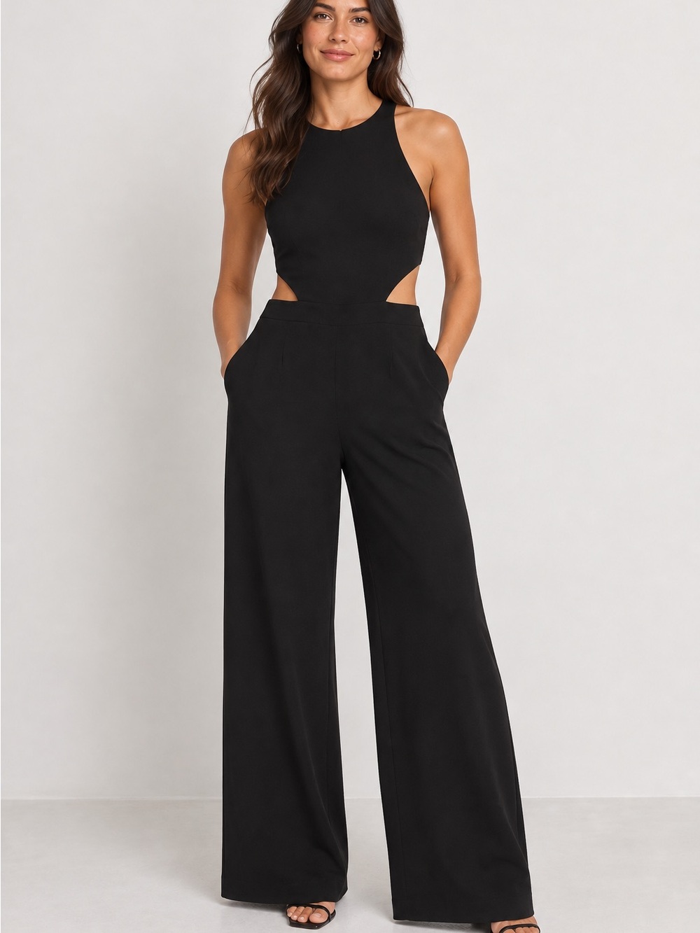 Express Quiet Luxury Black Cutout Wide Leg Jumpsuit
